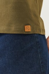 Haki Oversize Rahat %100 Pamuklu Penye Bisiklet Yaka Kısa Kol Basic T-Shirt - 7