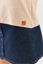 Açık Kahve Oversize Rahat %100 Pamuklu Penye Bisiklet Yaka Kısa Kol Basic T-Shirt - 8