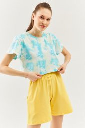 Batik Doğa Oversize Rahat %100 Pamuklu Penye Bisiklet Yaka Kısa Kol Basic Crop T-Shirt - 2