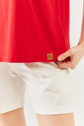 Kırmızı Oversize Rahat %100 Pamuklu Penye Bisiklet Yaka Kısa Kol Basic T-Shirt - 8