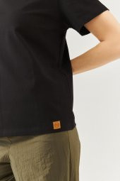 Siyah Oversize Rahat %100 Pamuklu Penye Bisiklet Yaka Kısa Kol Basic T-Shirt - 8