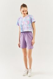 Batik Aqua Oversize Rahat %100 Pamuklu Penye Bisiklet Yaka Kısa Kol Basic Crop T-Shirt - 4