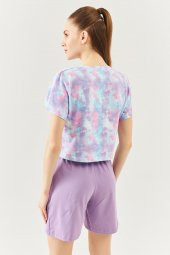 Batik Aqua Oversize Rahat %100 Pamuklu Penye Bisiklet Yaka Kısa Kol Basic Crop T-Shirt - 5