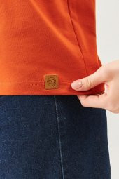 Kiremit Oversize Rahat %100 Pamuklu Penye Bisiklet Yaka Kısa Kol Basic T-Shirt - 6