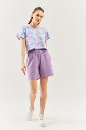 Batik Aqua Oversize Rahat %100 Pamuklu Penye Bisiklet Yaka Kısa Kol Basic Crop T-Shirt - 6