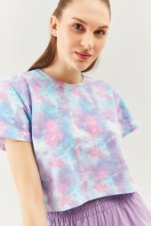 Batik Aqua Oversize Rahat %100 Pamuklu Penye Bisiklet Yaka Kısa Kol Basic Crop T-Shirt - 7