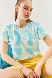 Batik Doğa Oversize Rahat %100 Pamuklu Penye Bisiklet Yaka Kısa Kol Basic Crop T-Shirt - 7