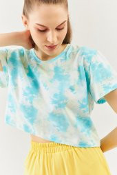 Batik Doğa Oversize Rahat %100 Pamuklu Penye Bisiklet Yaka Kısa Kol Basic Crop T-Shirt - 8