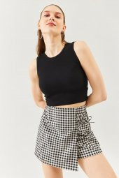 Siyah Sıfır Kol Bisiklet Yaka Vucuda oturan %100 Pamuklu Kaşkorse Esnek Crop Bluz - 6