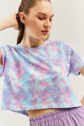 Batik Aqua Oversize Rahat %100 Pamuklu Penye Bisiklet Yaka Kısa Kol Basic Crop T-Shirt - 8