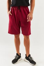 Bordo Rahat %100 Pamuklu Penye Bağcıklı Cepli Kısa Trendy Erkek Şort - 5