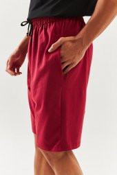 Bordo Rahat %100 Pamuklu Penye Bağcıklı Cepli Kısa Trendy Erkek Şort - 7