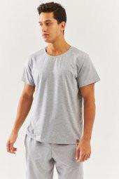 Açık Gri Oversize Rahat %100 Pamuklu Penye Bisiklet Yaka Kısa Kol Basic T-Shirt Classic Collection - 2