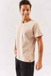 Açık Kahve Oversize Rahat %100 Pamuklu Penye Bisiklet Yaka Kısa Kol Basic T-Shirt Classic Collection - 2