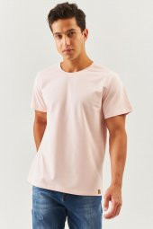 Pudra Oversize Rahat %100 Pamuklu Penye Bisiklet Yaka Kısa Kol Basic T-Shirt Trendy Collection - 1