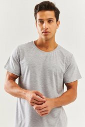 Açık Gri Oversize Rahat %100 Pamuklu Penye Bisiklet Yaka Kısa Kol Basic T-Shirt Classic Collection - 5