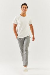 Beyaz Oversize Rahat %100 Pamuklu Penye Bisiklet Yaka Kısa Kol Basic T-Shirt  Classic Collection - 3
