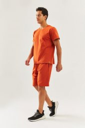 Kiremit Oversize Rahat %100 Pamuklu Penye Bisiklet Yaka Kısa Kol Basic T-Shirt Trendy Collection - 3