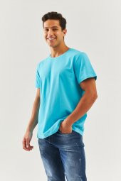 Aqua Oversize Rahat %100 Pamuklu Penye Bisiklet Yaka Kısa Kol Basic T-Shirt Trendy Collection - 1
