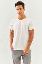 Beyaz Oversize Rahat %100 Pamuklu Penye Bisiklet Yaka Kısa Kol Basic T-Shirt  Classic Collection - 5