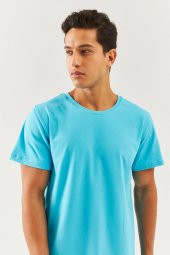 Aqua Oversize Rahat %100 Pamuklu Penye Bisiklet Yaka Kısa Kol Basic T-Shirt Trendy Collection - 3