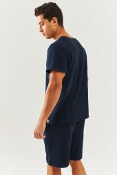 Lacivert Oversize Rahat %100 Pamuklu Penye Bisiklet Yaka Kısa Kol Basic T-Shirt  Classic Collection - 7