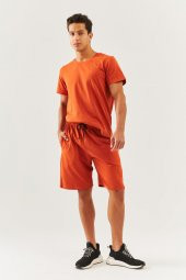 Kiremit Oversize Rahat %100 Pamuklu Penye Bisiklet Yaka Kısa Kol Basic T-Shirt Trendy Collection - 7