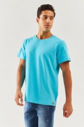 Aqua Oversize Rahat %100 Pamuklu Penye Bisiklet Yaka Kısa Kol Basic T-Shirt Trendy Collection - 4