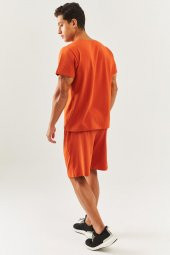 Kiremit Oversize Rahat %100 Pamuklu Penye Bisiklet Yaka Kısa Kol Basic T-Shirt Trendy Collection - 8