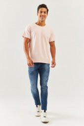Pudra Oversize Rahat %100 Pamuklu Penye Bisiklet Yaka Kısa Kol Basic T-Shirt Trendy Collection - 2