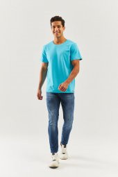 Aqua Oversize Rahat %100 Pamuklu Penye Bisiklet Yaka Kısa Kol Basic T-Shirt Trendy Collection - 6