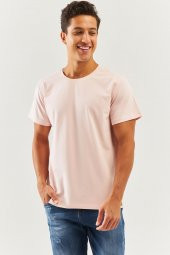 Pudra Oversize Rahat %100 Pamuklu Penye Bisiklet Yaka Kısa Kol Basic T-Shirt Trendy Collection - 3
