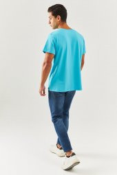 Aqua Oversize Rahat %100 Pamuklu Penye Bisiklet Yaka Kısa Kol Basic T-Shirt Trendy Collection - 7