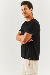 Siyah Oversize Rahat %100 Pamuklu Penye Bisiklet Yaka Kısa Kol Basic T-Shirt Classic Collection - 5