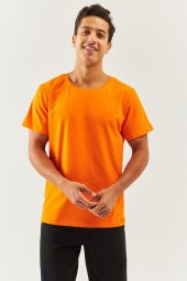 Turuncu Oversize Rahat %100 Pamuklu Penye Bisiklet Yaka Kısa Kol Basic T-Shirt Trendy Collection - 3