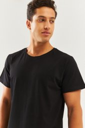 Siyah Oversize Rahat %100 Pamuklu Penye Bisiklet Yaka Kısa Kol Basic T-Shirt Classic Collection - 6
