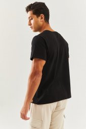 Siyah Oversize Rahat %100 Pamuklu Penye Bisiklet Yaka Kısa Kol Basic T-Shirt Classic Collection - 7