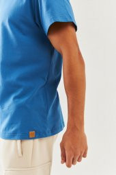 Mavi Oversize Rahat %100 Pamuklu Penye Bisiklet Yaka Kısa Kol Basic T-Shirt Classic Collection - 8