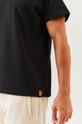 Siyah Oversize Rahat %100 Pamuklu Penye Bisiklet Yaka Kısa Kol Basic T-Shirt Classic Collection - 8