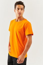 Turuncu Oversize Rahat %100 Pamuklu Penye Bisiklet Yaka Kısa Kol Basic T-Shirt Trendy Collection - 6