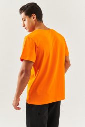 Turuncu Oversize Rahat %100 Pamuklu Penye Bisiklet Yaka Kısa Kol Basic T-Shirt Trendy Collection - 7