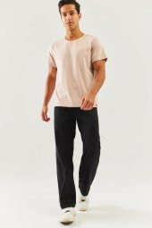 Açık Kahve Oversize Rahat %100 Pamuklu Penye Bisiklet Yaka Kısa Kol Basic T-Shirt Classic Collection - 4