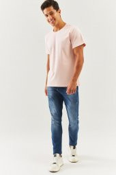 Pudra Oversize Rahat %100 Pamuklu Penye Bisiklet Yaka Kısa Kol Basic T-Shirt Trendy Collection - 4