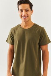 Haki Oversize Rahat %100 Pamuklu Penye Bisiklet Yaka Kısa Kol Basic T-Shirt  Classic Collection - 5