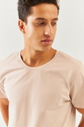 Açık Kahve Oversize Rahat %100 Pamuklu Penye Bisiklet Yaka Kısa Kol Basic T-Shirt Classic Collection - 6
