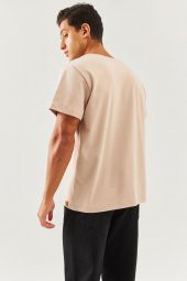Açık Kahve Oversize Rahat %100 Pamuklu Penye Bisiklet Yaka Kısa Kol Basic T-Shirt Classic Collection - 7