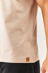 Açık Kahve Oversize Rahat %100 Pamuklu Penye Bisiklet Yaka Kısa Kol Basic T-Shirt Classic Collection - 8