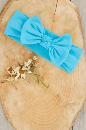 Mavi El Yapımı Yumuşak Fiyonk Bağlamalı Doğal Pamuklu Penye Bebek Çocuk Kız Bandana ELİT SERİ thumbnail 2