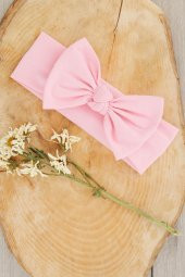 Pembe El Yapımı Yumuşak Fiyonk Bağlamalı Doğal Pamuklu Penye Bebek Çocuk Kız Bandana ELİT SERİ thumbnail 1