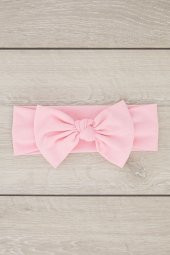 Pembe El Yapımı Yumuşak Fiyonk Bağlamalı Doğal Pamuklu Penye Bebek Çocuk Kız Bandana ELİT SERİ thumbnail 2